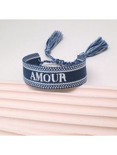 1pc Embroidered French Word "AMOUR" Creative Handmade Woven French Style Vintage Bracelet, Suitable For Couples, Festival Gifts And Blessing Bracelets Navy Blue    Polyester     Women Fashion Jewelry, size features are:Bust: ,Length: ,Sleeve Length: Blessing Bracelets, Blessing Bracelet, Festival Gifts, Tassels Decor, French Words, Watches Women Fashion, String Bracelet, Leopard Pattern, Vintage Bracelets