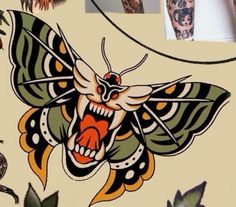 an image of a moth tattoo on the back of a woman's shoulder and arm