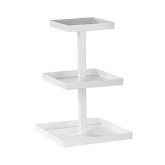 three tiered white shelf with two trays on each side and one in the middle