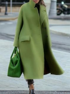 Plus Size Green Long Sleeve Long Jacket Street Mode, Summer Coats, Casual Outwear, Green Coat, Woolen Coat, Coat Outfits, Sleeves Pattern, Plus Size Casual, Outerwear Women