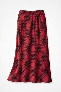 Light and graceful in a bias-cut plaid, our twill skirt sweeps through the season with a hint of festive flair. | Women's Plaid Alpine Retreat Woven Skirt - Dover Red/Black - XS Sweater Knit Skirt, Skirt Images, Twill Skirt, Plaid Pullover, Plus Size Skirts, Coldwater Creek, Knit Skirt, Petite Size, Womens Plaid