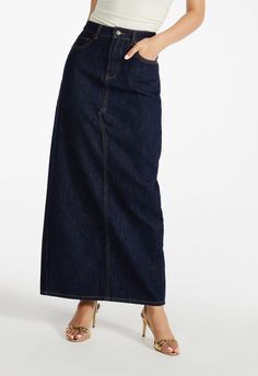 Kelcey Maxi Denim Skirt Denim Skirts Long, Jean Long Skirt, Modest Long Skirts, Long Skirt Jeans, Maxi Denim Skirt, Skirts Long, Denim Skirt Outfits, Denim Skirts, Denim Maxi Skirt