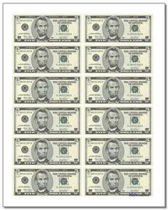 Money: Printable Play Money Fake Dollars Printable, Free Printable Money Templates, Free Printable Money For Kids, Printable Money Template, Play Money Printable Free, Money To Print, Fake Money Printable, Printable Play Money, 5 Dollar Bill