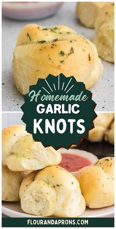 homemade garlic knots on a plate with ketchup