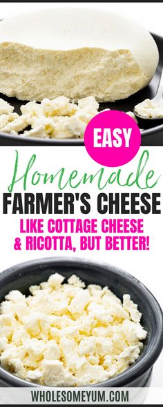 homemade farmer's cheese recipe with text overlay