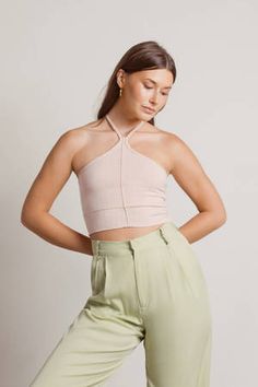 Teach Me Front Tie Long Sleeve Crop Top in Blush - $41 | Tobi US Spring Crop Tops, Halter Tie Top, Pink Crop Top, Crop Top Outfits, Ribbed Crop Top, Cute Crop Tops, Neck Ties, Lightweight Cardigan