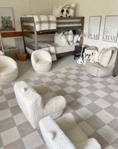 a living room filled with lots of white furniture