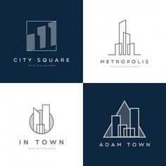 four logos for the city square, including one in town and two in town with skyscrapers