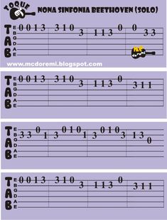 three different guitar tabs with the names and numbers for each one, including two guitars