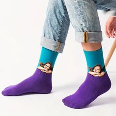 This Item Is New. These Socks Unisex, But Would Be On The Small Side For Traditional Men's Larger Sizes. The Cherub Is From The Oil Painting, Sistine Madonna Or Madonna Di San Sisto, By The Italian Artist Raphael (C. 15131514). Color: Blue, Purple Size: Osfm Fabric: 80% Cotton, 20% Polyester Care: Machine Wash, Tumble Or Hang To Dry. All Socks Priced At $9 Or Less Are Also Available Sold For 3 For $21, 4 For $26, Or 5 For $30 And $5.95 Shipping. Simply Bundle The Desired Number Of Socks We Will Retro Painting, Art Socks, Clothing Catalog, Dress Socks, Cotton Socks, Classic Art, Pattern Art, Crew Socks, Van Gogh