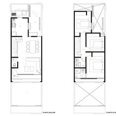 two floor plans for a small house, one with stairs and the other with windows