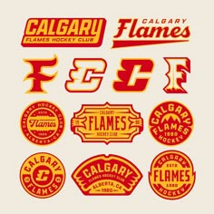 the calgaru flamers logo is shown in red and yellow