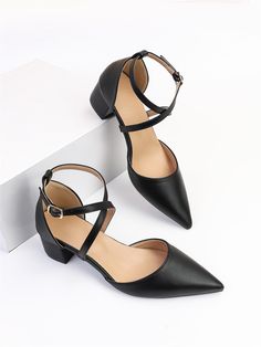 Women Criss Cross Buckle Decor Point Toe Chunky Heeled Pumps, Elegant Ankle Strap Pumps For OutdoorI discovered amazing products on SHEIN.com, come check them out! Cross Buckle, Event Shoes, Heeled Pumps, Smallville, Ankle Strap Pumps, Pretty Shoes, Dream Clothes