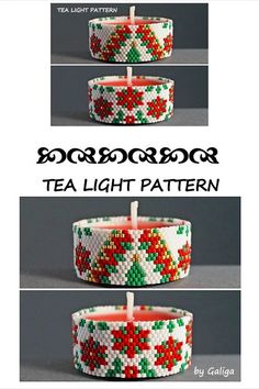 three different types of beaded candles with the words tea light pattern