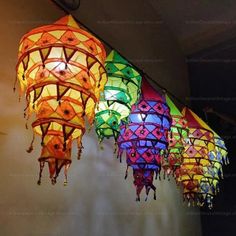 multicolored lanterns hanging from the ceiling