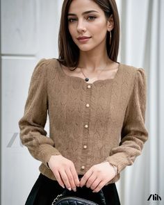 Zlily - Lace Base Top - Long-sleeved Slim Fit Sweater as Inner Layer Non-stretch Long Sleeve Winter Blouse, Winter Long Sleeve Blouse, Casual Puff Sleeve Blouse For Winter, Casual Winter Blouse With Puff Sleeves, 125 Pounds, Slim Fit Sweater, Coffee Colour, Khaki Color, Workout Clothes