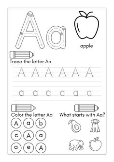 the letter a worksheet for children to practice their handwriting and writing skills with an apple