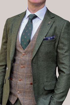 Mens Green Tweed Suit, Mens Wedding Suits Green Theme, British Suits Men Wedding, Tweed 3 Piece Suit, Art Deco Suit Men, Tweed Wedding Suits Groomsmen, Dark Green Tweed Wedding Suit, Woodland Wedding Suit, Men’s Tweed Suit