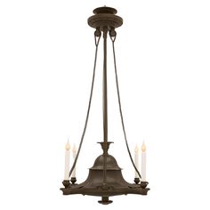 an antique chandelier with three candles hanging from the bottom and two lights on each side