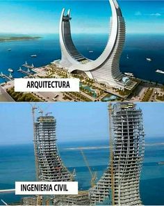 two pictures side by side with the words architecture and engineering in front of each other