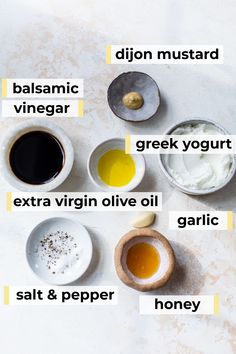 the ingredients to make this recipe include olive oil, balsamic vinegar, greek yogurt, extra virgin olive oil, garlic salt and honey