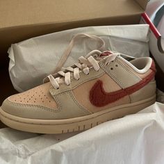 Nike Dunk Low Terry Swoosh Women’s Brand New Never Been Worn. Comes With Original Packaging/Box. Size 8.5 Women’s And 7 Male Shimmer/Sanddrift/Pearl White/Mars Stone Outfits With Color, Fancy Sneakers, Cute Uggs, Dunk Lows, Nike Kicks, All Nike Shoes, Nike Shoes Jordans, Nike Air Shoes, Hype Shoes