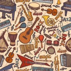 music instruments and musical instruments on a beige background