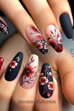 🔥 Stop Scrolling! 10 Stunning Red and Black Nail Designs You NEED to See NOW! 😍💅 #NailArt #RedAndBlackNails #NailDesigns #StatementNails #BeautyInspo Red And Black Nail Designs, Red And Black Nail, Nails Grey, Red Nail Art, Nails 2022, Nails Aesthetic, Aesthetic Spring, Red Nail Designs