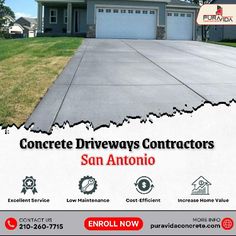 an advertisement for concrete driveways in san antonio