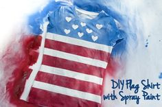 an american flag shirt with spray paint on it and the words diy flag shirt with spray paint