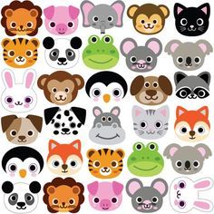 an assortment of different animal faces