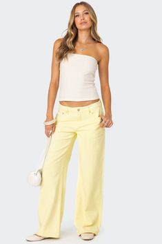 Tube top Textured fabric Polyester, Spandex Model wears size S Model height is 5'8 Item care: Wash with similar color Visionary Fashion, Yellow Jeans, Slouchy Jeans, Party Tops, Low Rise Jeans, Basic Tee, Skirted Swimwear, Denim Fabric, Hoodie Dress