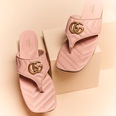 Gucci Marmont Gg Padded Chevron Matelasse Leather Thong Flat Sandals Shoes Gucci Quilted Leather Flip Flop Sandals With Goldtone Double G Medallion Flat Heel Thong Strap Slide Style Leather Outsole Made In Italy] Designer Color: Perfect Pink. Size: 39 Eu (Insole Measures 10.25 Inches Long, 3 5/8" Wide.) Brand New With The Box With A Dust Bag. Designer Toe Post Sandals, Gucci Designer Sandals With Single Toe Strap, Designer Gucci Sandals With Single Toe Strap, Chic Gucci Sandals With Single Toe Strap, Gucci Luxury Flat Heel Sandals, Spring Luxury Gucci Sandals, Luxury Toe Post Sandals, Chic Gucci Flat Sandals, Designer Pink Sandals With Single Toe Strap