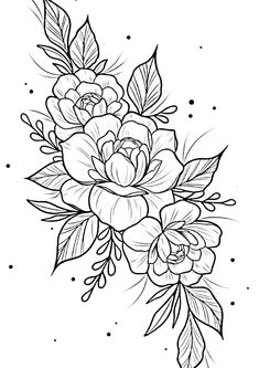 a black and white drawing of flowers