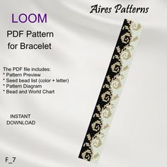 the loom pattern for bracelets is shown in black and white, with an intricate design