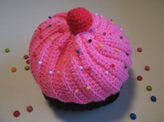 Crochet Cupcake Hat, Cupcake Hats, Crochet Cupcake, Blue Frosting, Pink Frosting, Crocheted Hats, Custom Sweaters, Chula Vista, Diy Creative Crafts