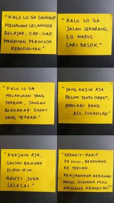 several yellow sticky notes with words written on them in different languages, all lined up against a gray background