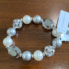 Nwt Elastic Bead Bracelet Pretty Silver And Crystal And White Pearl Like Beads Elastic Bead Bracelet, Club Jewelry, Beads Bracelet Design, Bracelet Design, Charter Club, Beads Bracelet, White Pearl, Bead Bracelet, Bracelet Designs