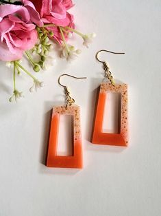 Orange Resin Dangle Earrings, Orange Dangle Resin Earrings, Elegant Glitter Dangle Earrings, Minimalist Resin Earrings For Gift, Orange Resin Jewelry For Party, Party Orange Earrings With Ear Wire, Rectangular Pink Earrings For Gifts, Pink Rectangular Earrings As Gift, Pink Rectangular Earrings For Gifts