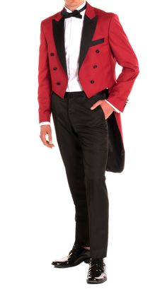 Men's Regular Fit Peak Lapel Red Tailcoat Tuxedo Set Red Tailcoat, Tuxedo Tailcoat, Tailcoat Tuxedo, Sky Blue Suit, Circus Ringmaster, Modern Tuxedo, Mens Tuxedo, Tail Coat, Suits Men Slim