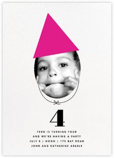 a birthday card with the number four and a photo of a child wearing a pink hat