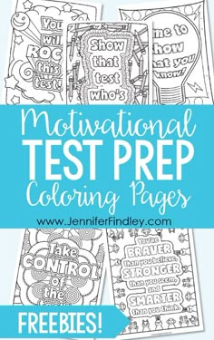 printable coloring pages with the words, motivation test prep and freebies