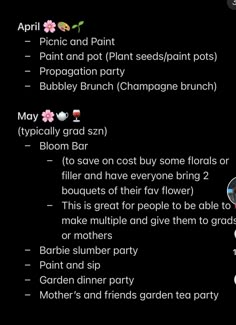 the menu for an event with flowers on it