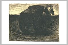 a drawing of a horse drawn carriage in the evening