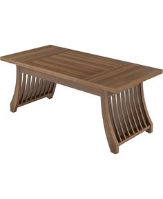 a wooden table with wavy lines on the top and bottom, against a white background