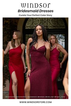 three women in red dresses with the caption windsof bridesmaid dresses curvy your perfect color story