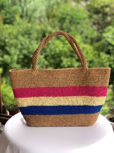 Casual Multicolor Bucket Shoulder Bag, Multicolor Tote Bucket Bag, Colorful Large Capacity Shoulder Bag, Trendy Colorful Shoulder Bag For Travel, Multicolor Handwoven Shoulder Bag For Travel, Multicolor Handwoven Tote Bag, Multicolor Summer Bucket Bag For Travel, Multicolor Bucket Shoulder Bag For Vacation, Multicolor Straw Bag For Beach Travel