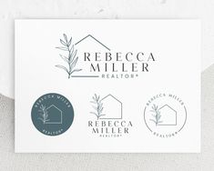 the logo and business cards for rebeca miller realtors, which are designed to match