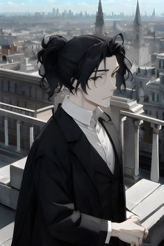 an anime character standing on top of a building