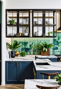 #UrbanKitchen #GlassPartition #USAHomeDesign #FunctionalAesthetics #ColorfulDecor This USA-inspired urban kitchen design uses a sleek glass partition to define space while keeping it visually connected. Walnut cabinets and marble counters offer sophistication, while a colorful tile backsplash and lush plants bring warmth, perfect for an open, vibrant kitchen layout. Colorful Tile Backsplash, Urban Kitchen Design, Color Tile Backsplash, Glass Divider, Vibrant Kitchen, Colorful Tile, Lush Plants